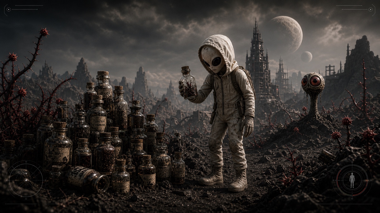 Field scientist with elixir bottle